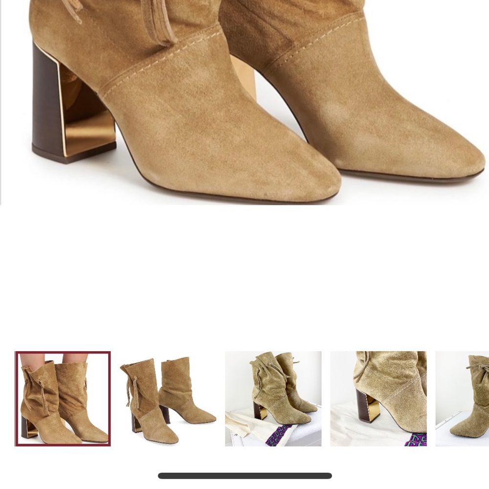 Tory Burch beige suede bootie.   These are so cute.  Comes with box and bag